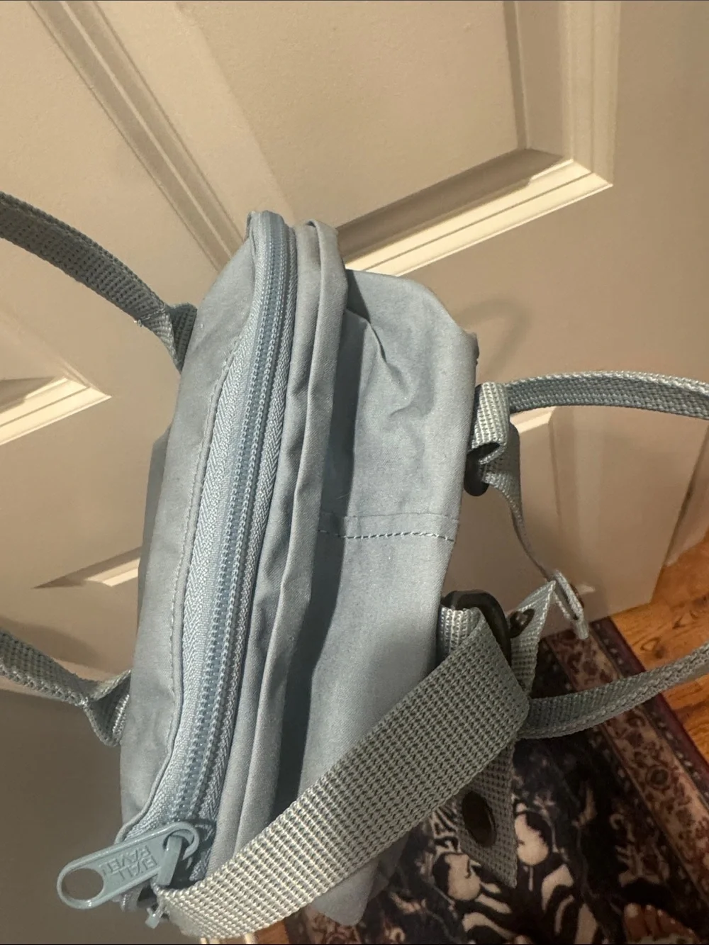 Kipling Mini Backpack in Light Blue with Red Logo